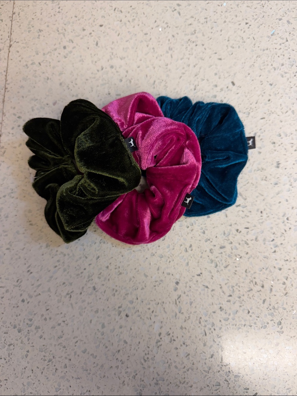 PINK Victoria's Secret Velvet Scrunchie Trio - Olive Green, Fuchsia, Teal
